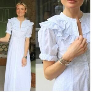 India Amory Julia Women's Ruffle Shirt Dress Maxi Cotton Dress Blue Wisteria L